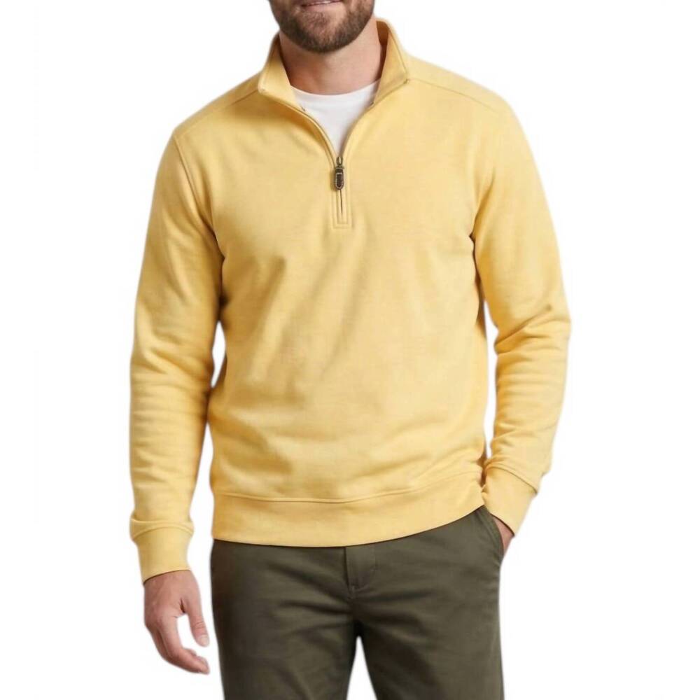 NEW BATTON chandler performance quarter zip pullover sweater in straw/maze
